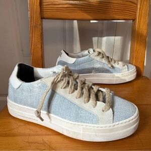 p448 Light Blue Denim Look Distressed Sneakers Made in Italy 8.5-9